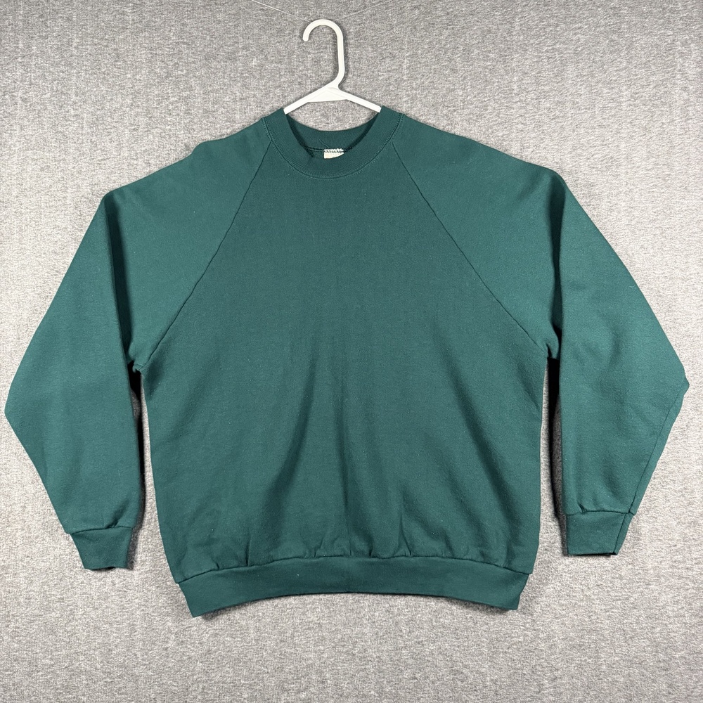 Vintage Fruit of the Loom Sweatshirt Mens XL Green Blank Raglan Crewneck USA